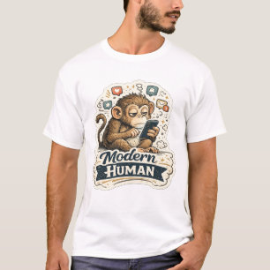 Moderner Mensch Lustiger Affe Smartphone Soziale M T-Shirt