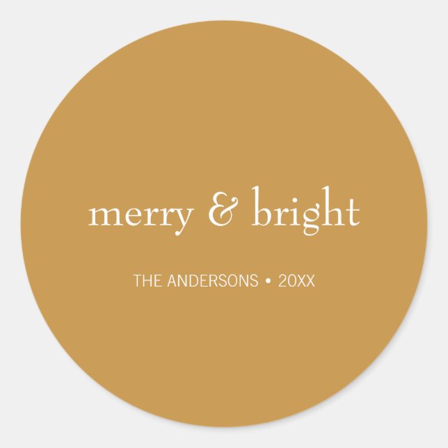 Moderner Merry & Bright Gold Weihnachtsurlaub Runder Aufkleber (Vorderseite)
