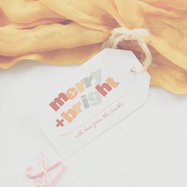 Moderner Merry & Bright Weihnachtsurlaub für Famil Geschenkanhänger (Von Creator hochgeladen)