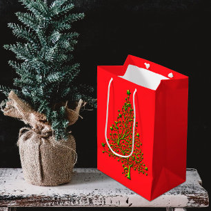 Moderner Metallischer Grüner Weihnachtsbaum Roter Mittlere Geschenktüte