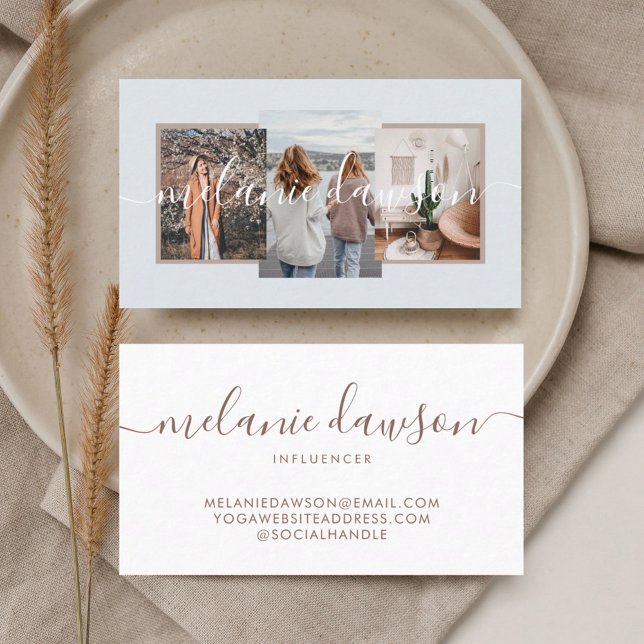 Moderner Minimal 3 Foto Sozialeinflüsse blass Visitenkarte (Von Creator hochgeladen)
