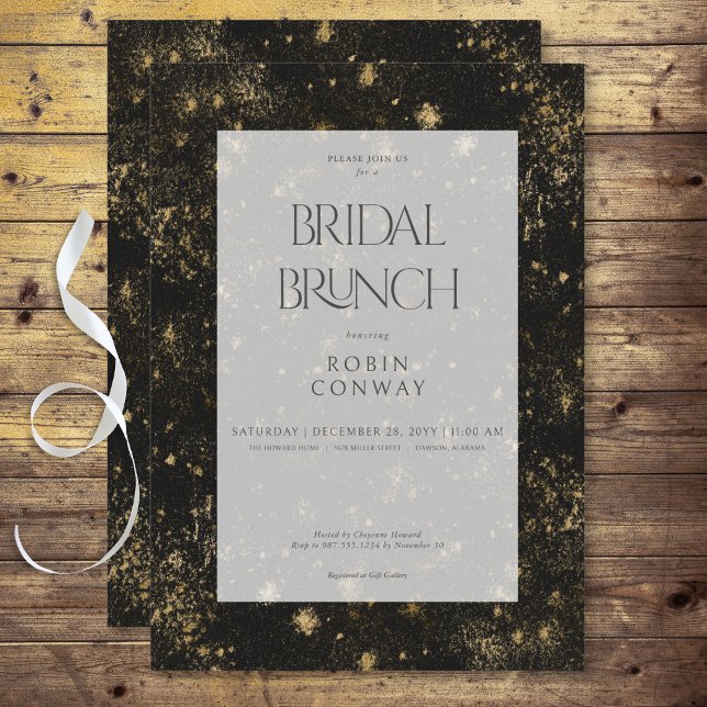 Moderner Minimal Black & Gold Glitzer Bridal Brunc Einladung (Modern Minimal Black & Gold Glitter Bridal Brunch Invitation)