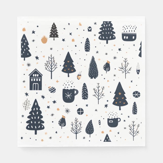Moderner Minimal Black Neutral Weihnachtsfeiertag Serviette (Vorderseite)