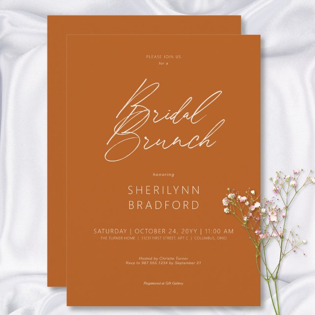 Moderner Minimal Burnt Orange Bridal Brunch Einladung (Modern Minimal Burnt Orange Bridal Brunch Invitation)