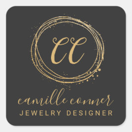 Moderner Minimal Gold Monogram Schmuckdesigner Quadratischer Aufkleber