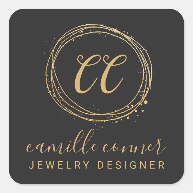 Moderner Minimal Gold Monogram Schmuckdesigner Quadratischer Aufkleber (Vorderseite)