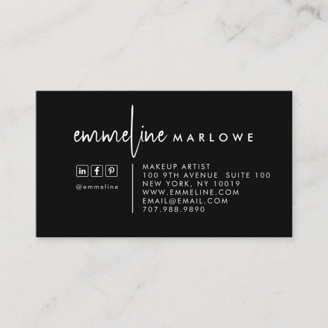 Moderner Minimal Makeup Artist Black Visitenkarte (Vorderseite)