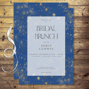 Moderner Minimal Marseille Blue & Gold Bridal Brun Einladung