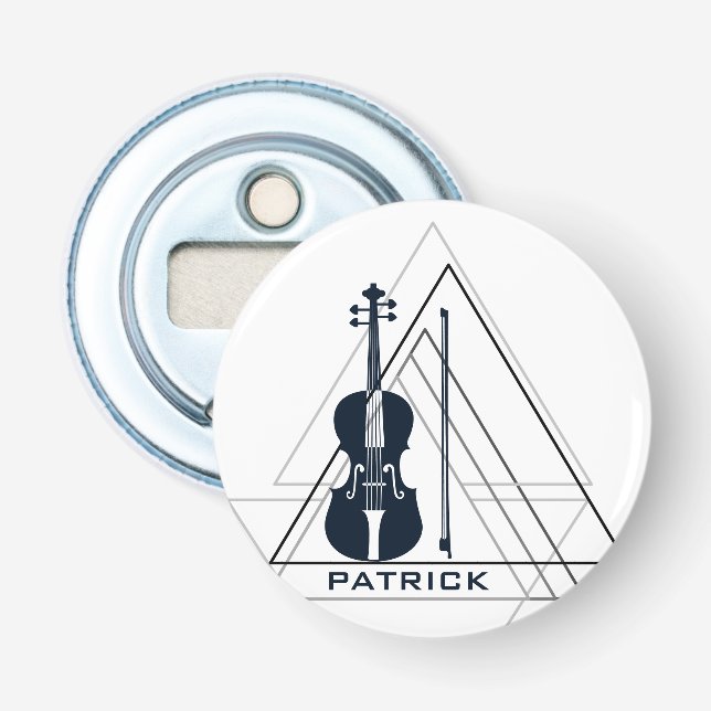 Moderner Minimal Navy Blue & White Violin Designer Flaschenöffner (Vorderseite)