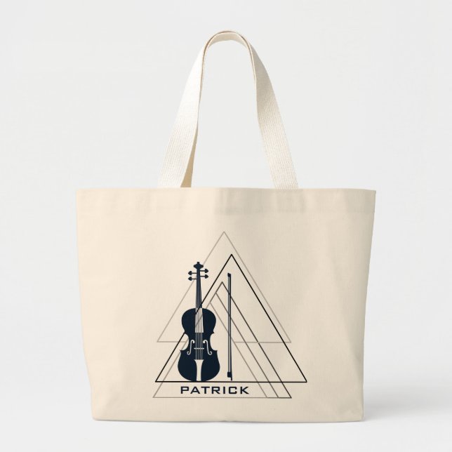 Moderner Minimal Navy Blue & White Violin Designer Jumbo Stoffbeutel (Vorne)