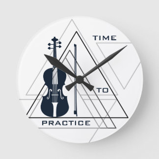 Moderner Minimal Navy Blue & White Violin Designer Runde Wanduhr