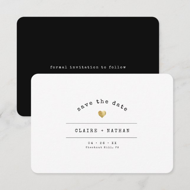 Moderner Minimal Schreibmaschine Gold Dusty Classi Save The Date (Vorne/Hinten)