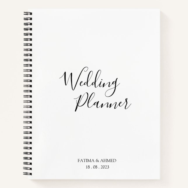 Moderner Minimal Script White Muslim Wedding Plann Notizbuch (Vorderseite)