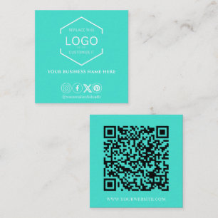 Moderner Minimal Social Media QR Code Türkis Quadratische Visitenkarte