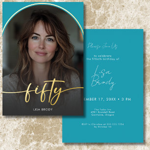 Moderner Minimal Türkis Arch Fiftieth Birthday Folieneinladung