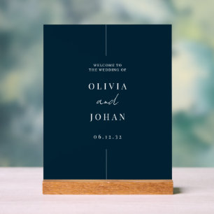 Moderner Minimal Wedding Navy Blauer Empfang Acrylschild
