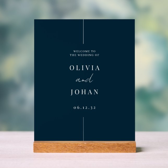 Moderner Minimal Wedding Navy Blauer Empfang Acrylschild (Neutral)