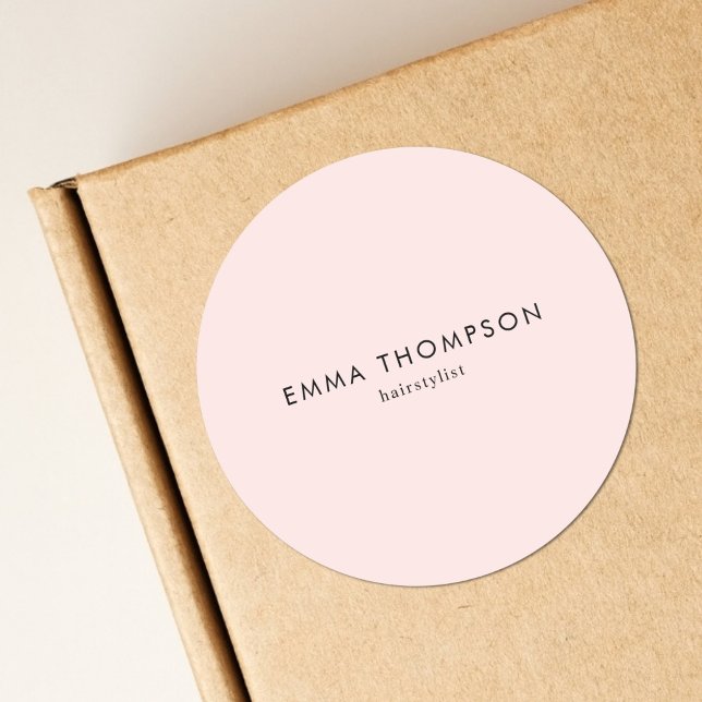 Moderner Minimaler Blush Pink Haarstylist Runder Aufkleber (Von Creator hochgeladen)