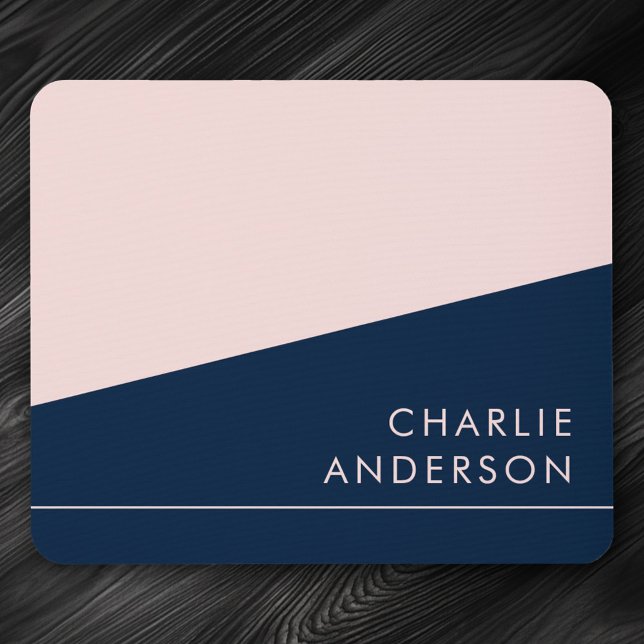 Moderner, minimaler dunkelblauer und rosa individu mousepad (Modern minimal dark blue and pink custom name mouse pad)