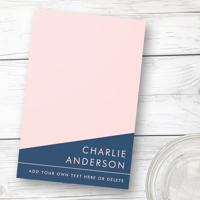 Moderner, minimaler dunkelblauer und rosa individu post-it klebezettel (Modern minimal dark blue and pink custom name post-it notes)