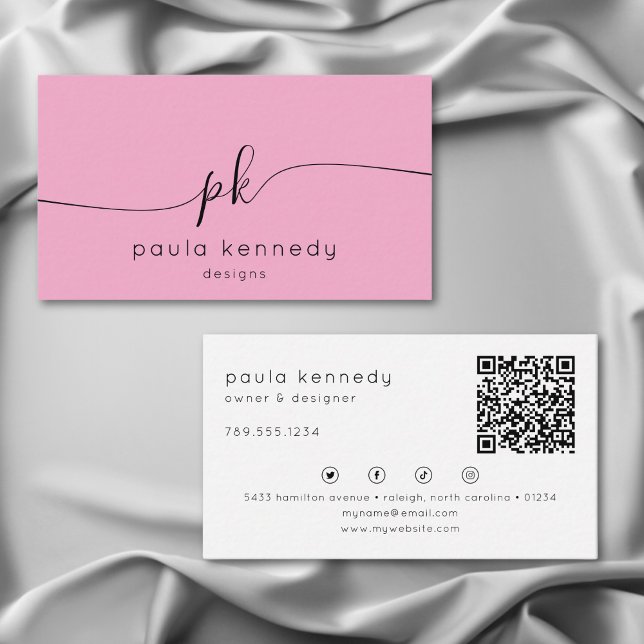 Moderner Minimaler eleganter rosa QR-Code Visitenkarte (Von Creator hochgeladen)