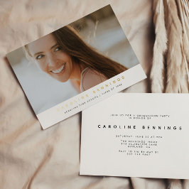 Moderner Minimaler Foto Abschluss Gold Folieneinladung