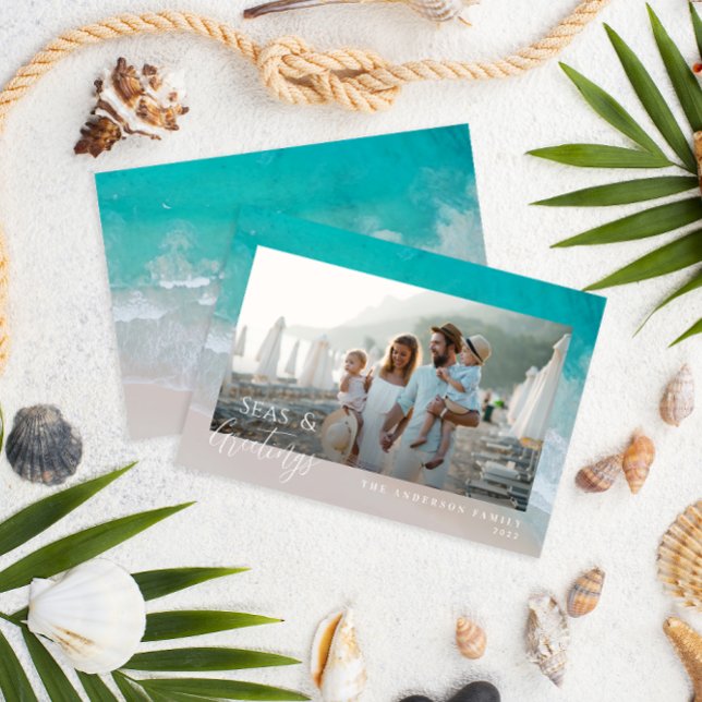 Moderner, minimaler Foto Weihnachtsstrand Feiertagskarte (Von Creator hochgeladen)