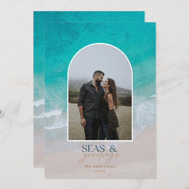 Moderner, minimaler Foto Weihnachtsstrand Feiertagskarte (Vorne/Hinten)