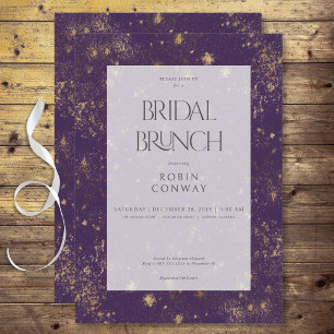 Moderner Minimaler Lila & Gold Glitzer Bridal Brun Einladung