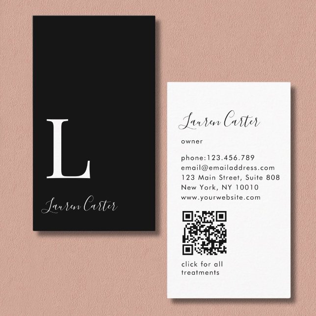 Moderner Minimaler Monogramm-schwarzer QR-Code Visitenkarte (Modern Minimal Monogram Black QR Code Business Card)