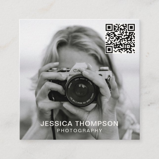 Moderner Minimaler QR-Code für einfaches Foto Beru Quadratische Visitenkarte (Vorderseite)