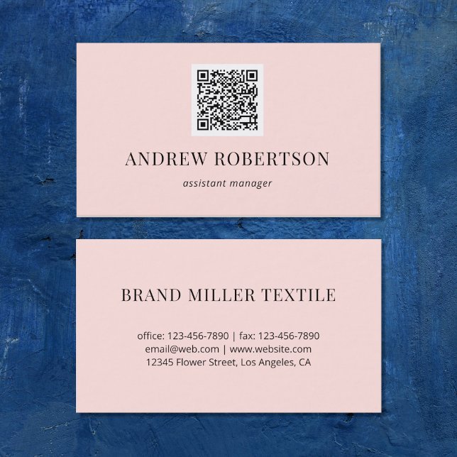 Moderner minimaler QR-Code Rosa Visitenkarte (Von Creator hochgeladen)