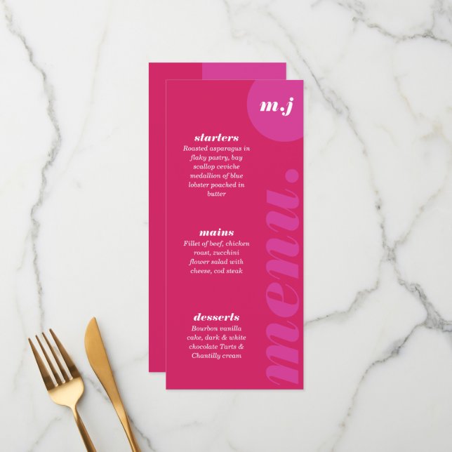 Moderner Minimaler Rosa & Magenta Retro Arch Bold Menükarte (Vorderseite/Rückseite Beispiel)