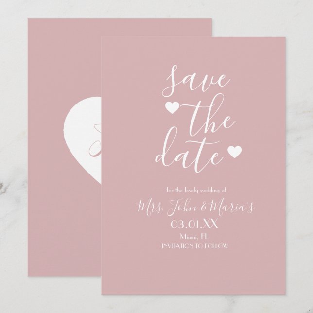 Moderner Minimaler Schimmer mit Herz Save the Date Einladung (Vorne/Hinten)