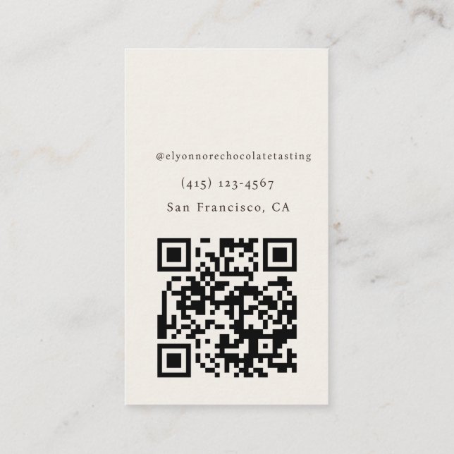 Moderner Minimaler Schokoladen-Verkostungs-Qr-Code Visitenkarte (Rückseite)