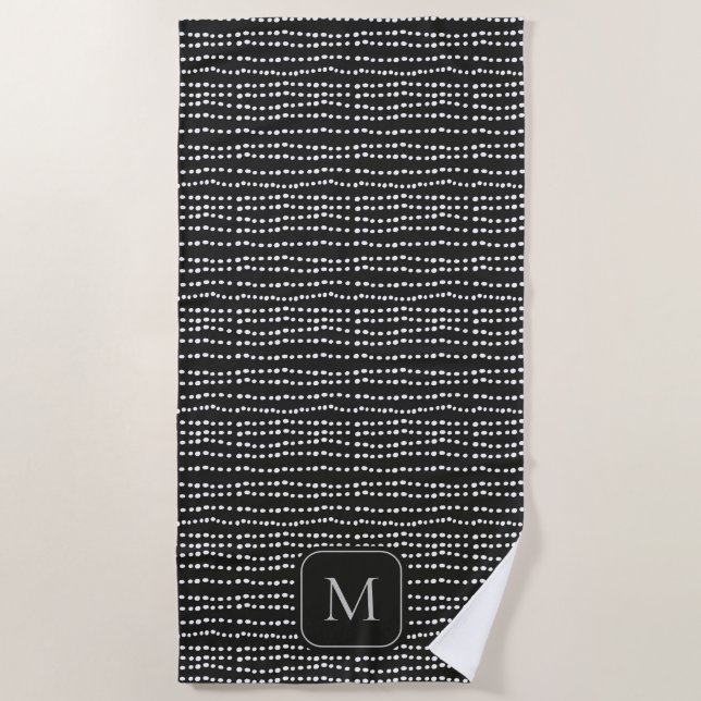 Moderner Minimaler Schwarz-Weiß-Polka-Dot Mit Mono Strandtuch (Vorderseite)