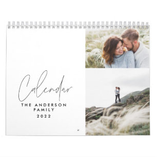 Moderner minimaler Schwarz-weißer 3-Foto-Familienc Kalender