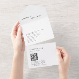 Moderner Minimaler Schwarz-weißer Hochzeitsstichta All In One Einladung