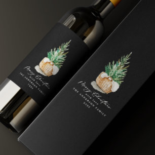 moderner minimaler, schwarzer Winter Weinetikett