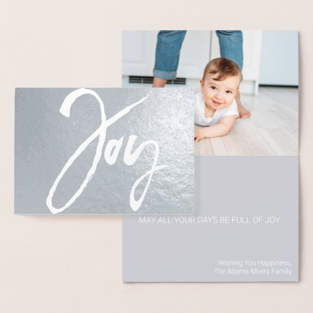 Moderner Minimaler Weihnachtsfoto-Card Joy Foil Folienkarte (Anzeige)