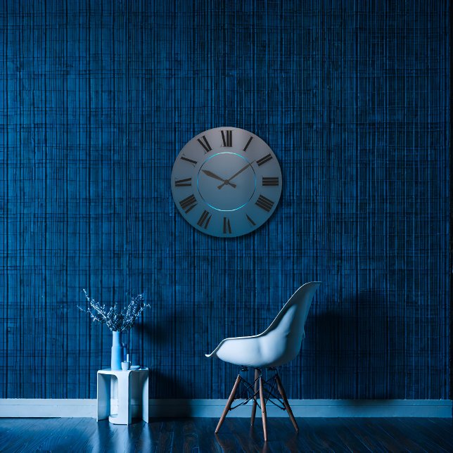 Moderner Minimalismus Blue Gray Ombre römische Zah Große Wanduhr (Modern Minimalism Blue Gray Ombre Roman Numbers Large Clock)