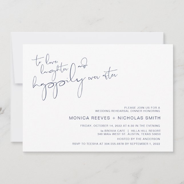 Moderner Minimalismus Navy BlueScript Probe Dinner Einladung (Vorderseite)