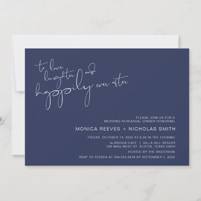 Moderner Minimalismus Navy BlueScript Probe Dinner Einladung (Vorderseite)
