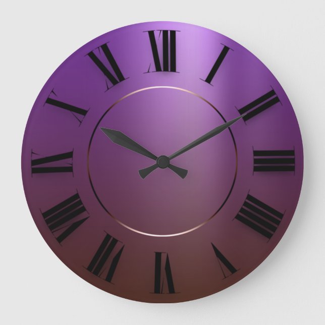 Moderner Minimalismus Ombre Lila römische Zahlen Große Wanduhr (Vorderseite)