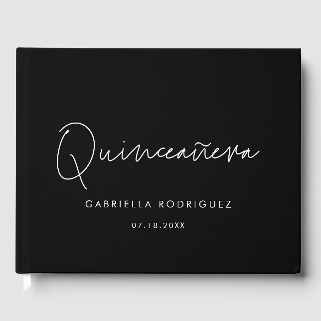 Moderner Minimalist Quinceañera Geburtstag Gästebuch (Vorderseite)
