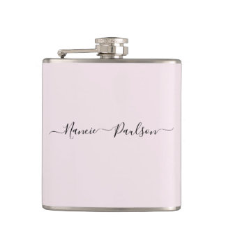 Moderner Minimalistisch Blush Pink Script Individu Flachmann