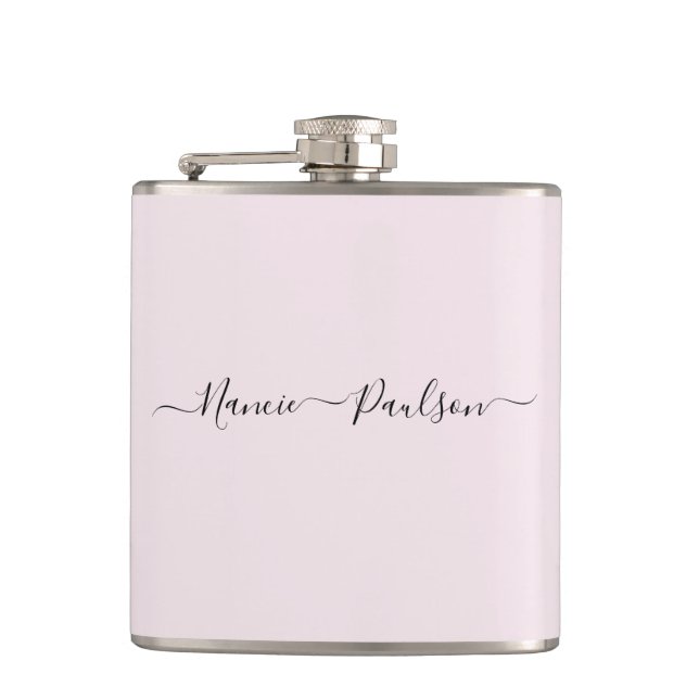 Moderner Minimalistisch Blush Pink Script Individu Flachmann (Vorderseite)