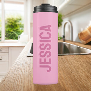 Moderner Minimalistisch rosa Personalisierter Name Thermosbecher
