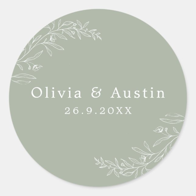 Moderner Minimalistisch Sage Green Wedding Umschla Runder Aufkleber (Vorderseite)