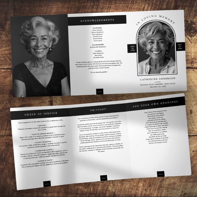 Moderner Minimalistischer 2-Foto-Begräbnisdienst Dreifach-gefaltete Programmkarte (Von Creator hochgeladen)